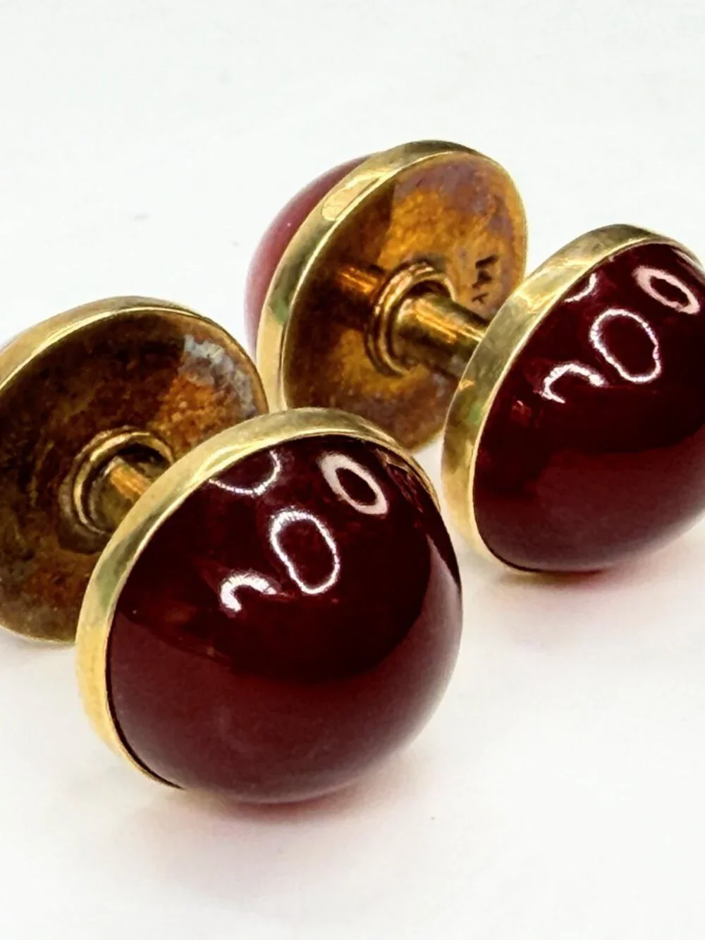 Antique 14K Gold deep Burgundy Tourmaline Cabochon Cufflinks 11.6mm SS443